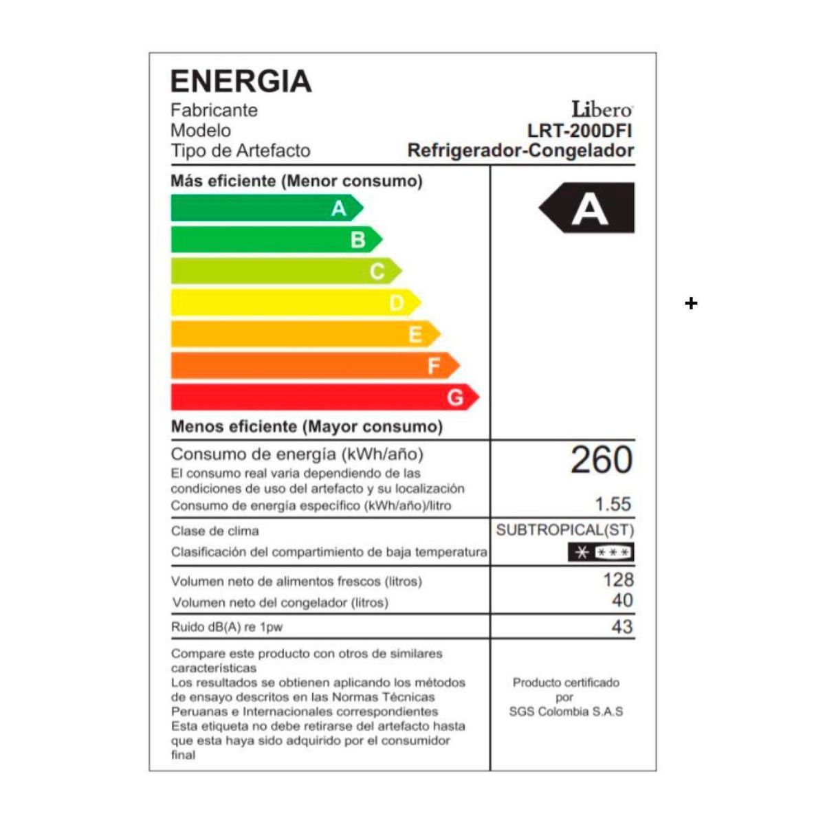 LIBERO - REFRIGERADORA LIBERO DEFROST INOX LRT-200DFI