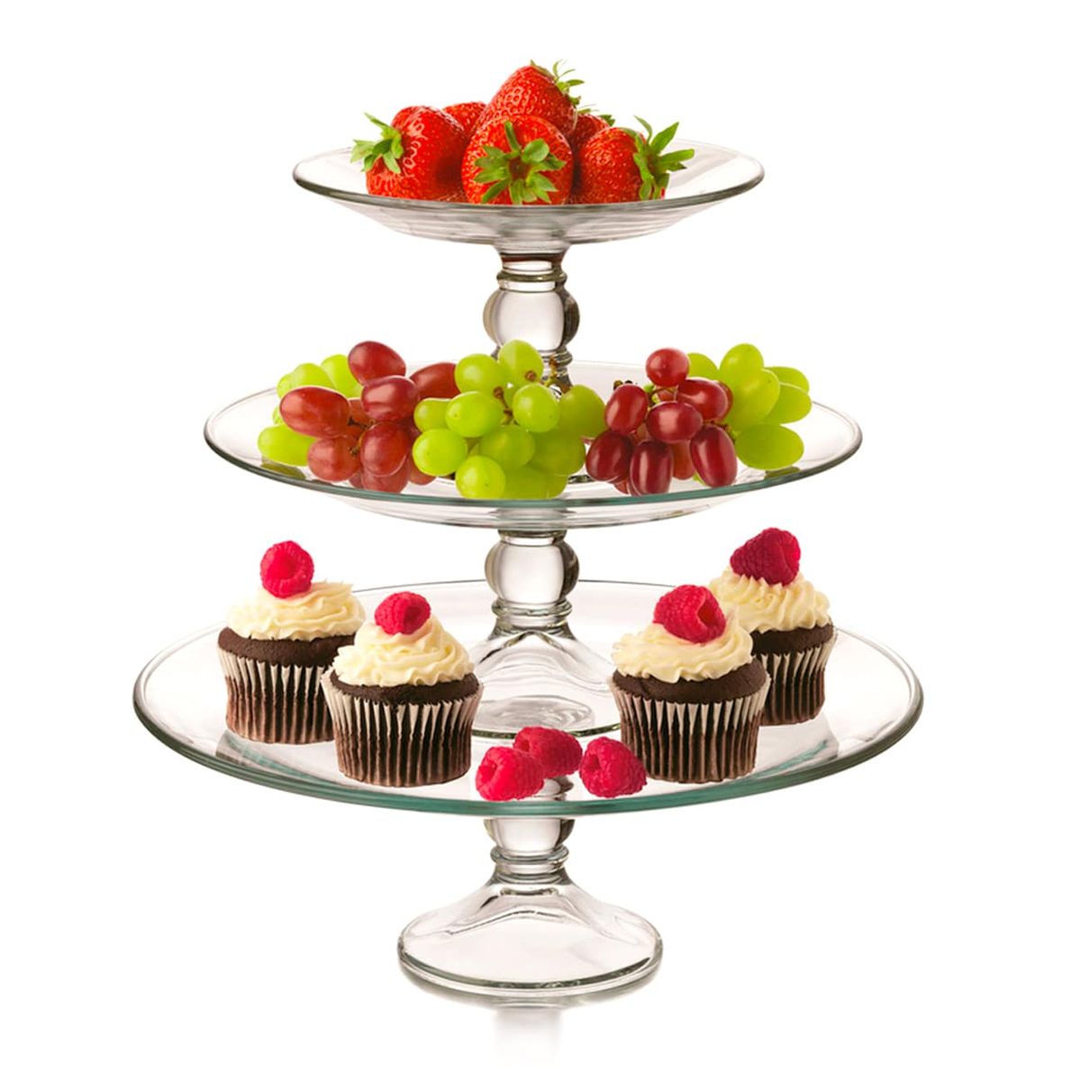 LIBBEY - Fuente de Vidrio con Pie de Tres Pisos Libbey Selene 3 Piezas