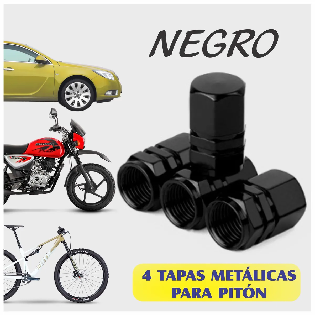 GENERICO - Tapas Metálicas Para Pitón De Llanta - Negras x 4und