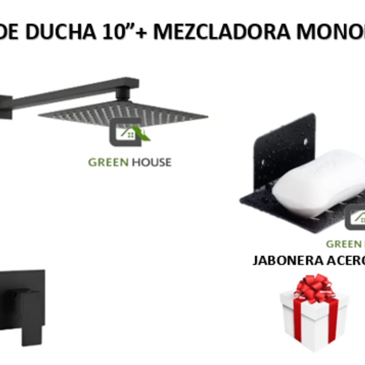 GENERICO - KIT DE DUCHA   10 PULGADAS ACERO NEGRO MATE CON MEZCLADORA MONOMANDO