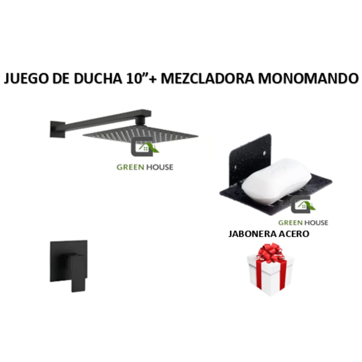 GENERICO - KIT DE DUCHA   10 PULGADAS ACERO NEGRO MATE CON MEZCLADORA MONOMANDO