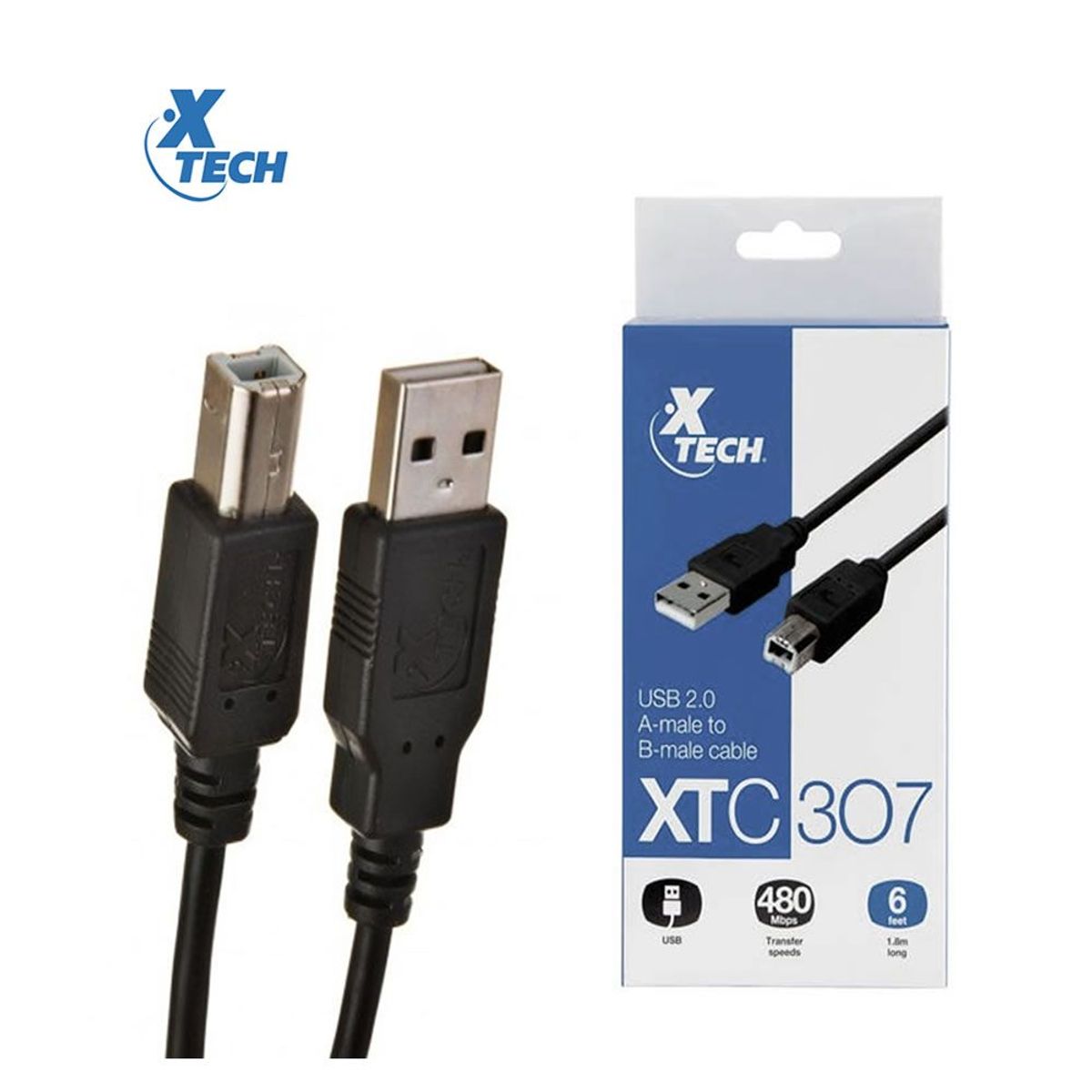 XTECH - Cable Para Impresora USB 18m Xtech-307 Negro