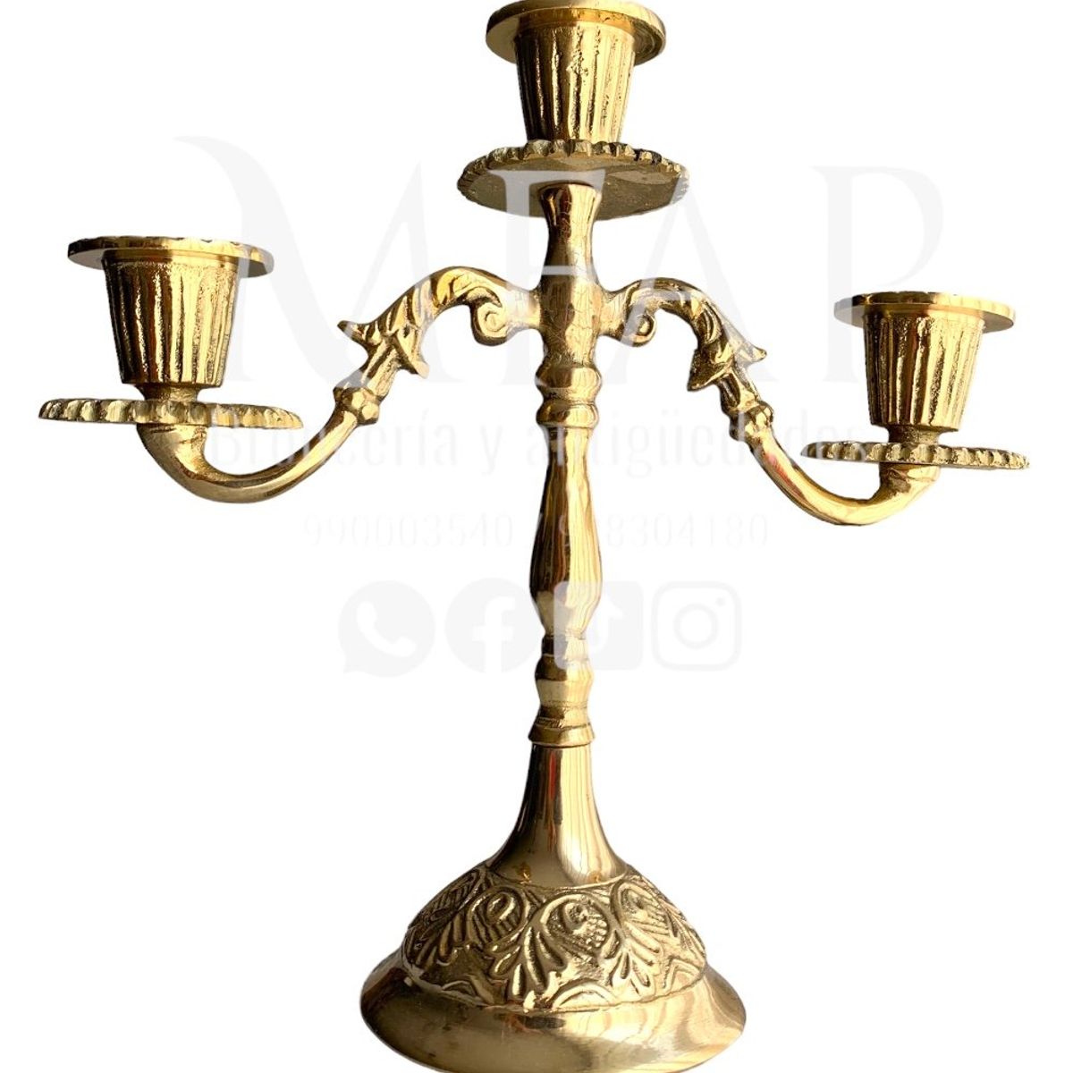 MFAP BRONCERIA Y ANTIGUEDADES - Candelabro en bronce pesado 3 velas