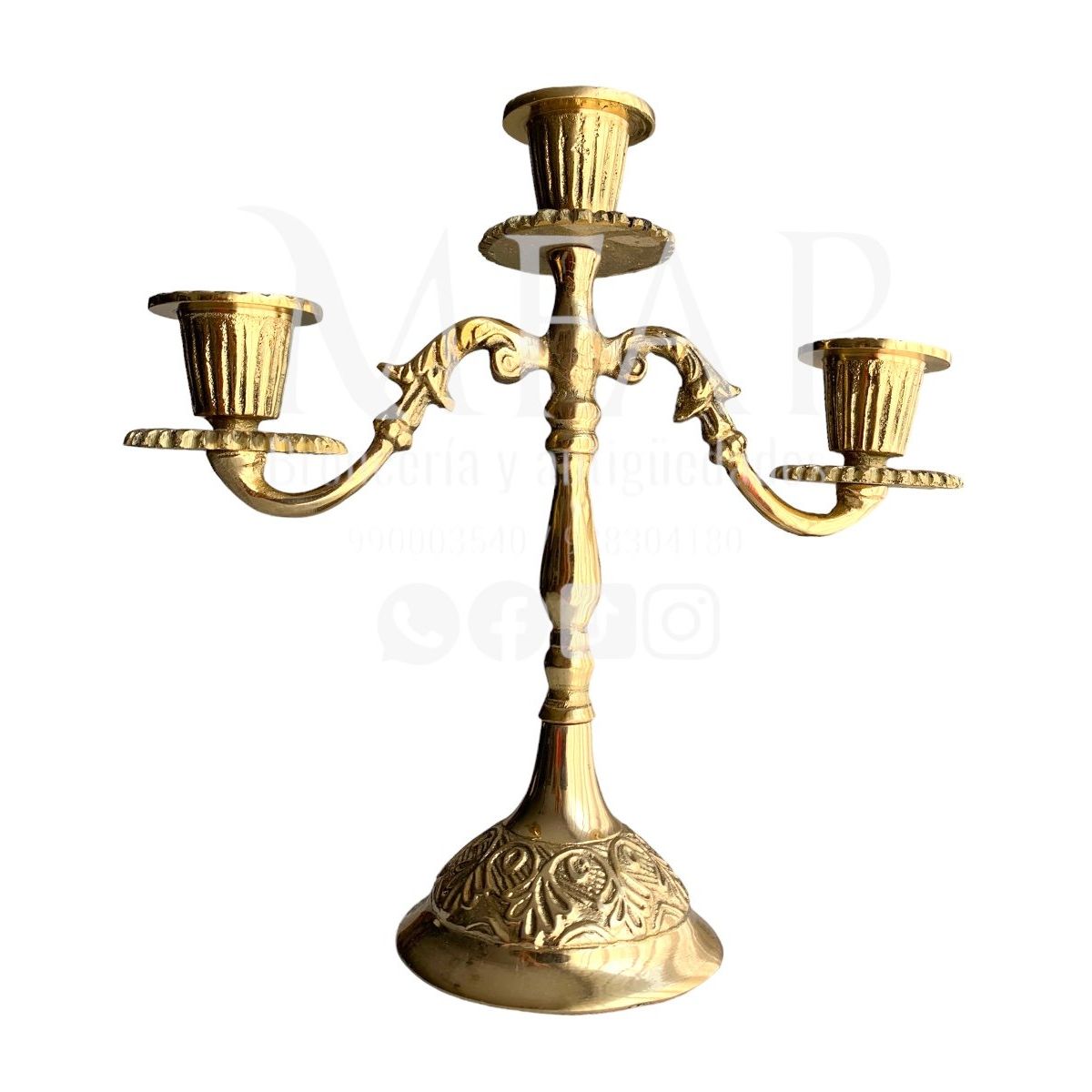 MFAP BRONCERIA Y ANTIGUEDADES - Candelabro en bronce pesado 3 velas