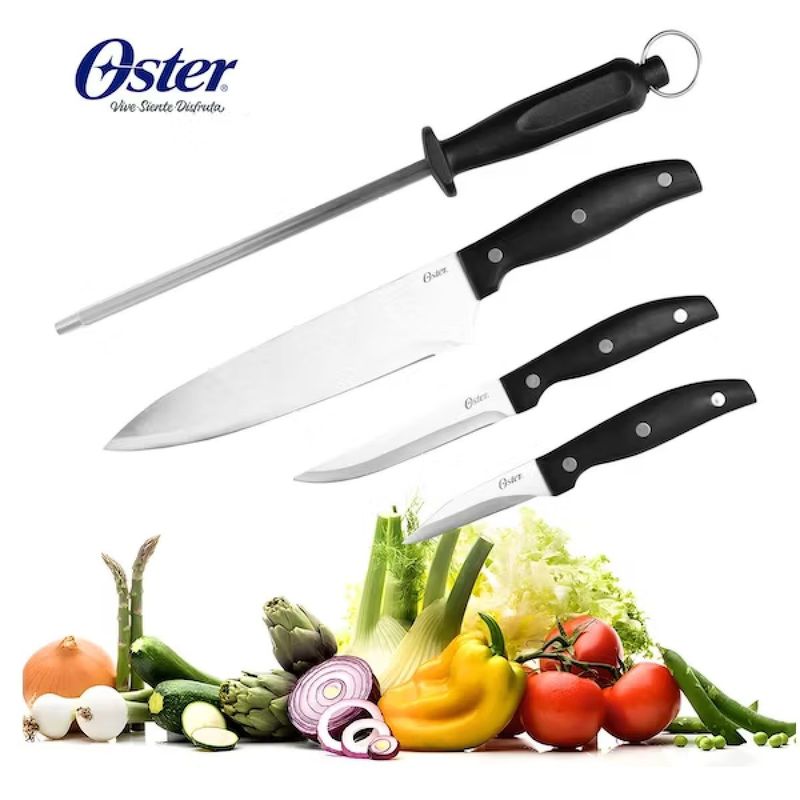 OSTER - JUEGO DE CUCHILLOS C/AFILADOR 4 PIEZAS GRANGER, ACERO INOXIDABLE