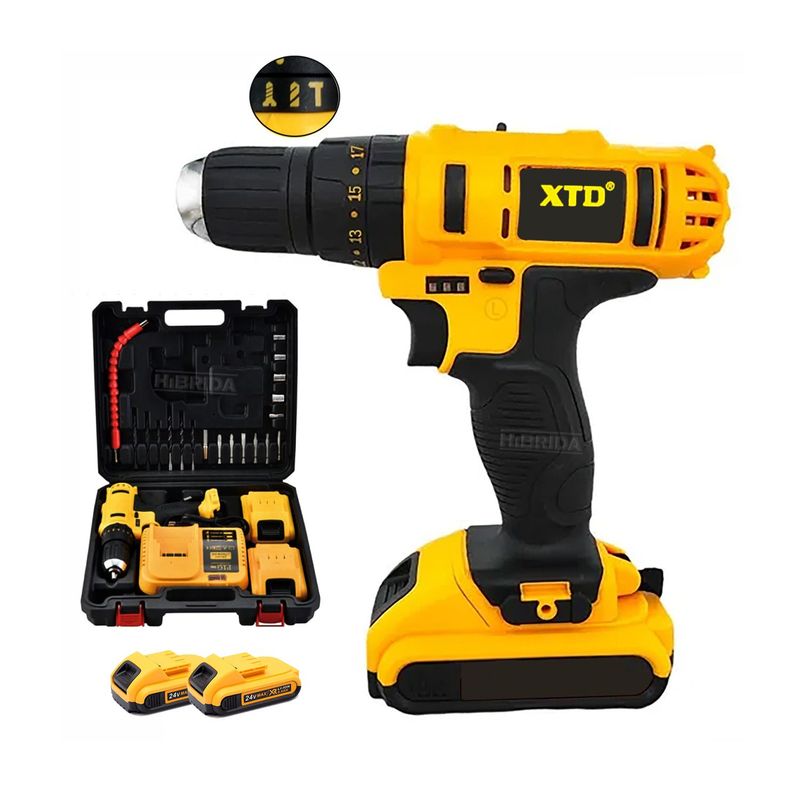 XTD - TALADRO PERCUTOR 24V 3/8'' INALÁMBRICO ATORNILLADOR HOGAR XTD - 4024