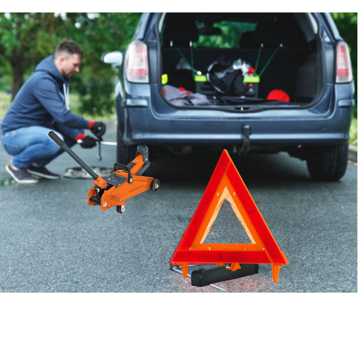 TRUPER - Gata patín 2Ton Triángulo de seguridad Llave de ruedas 14