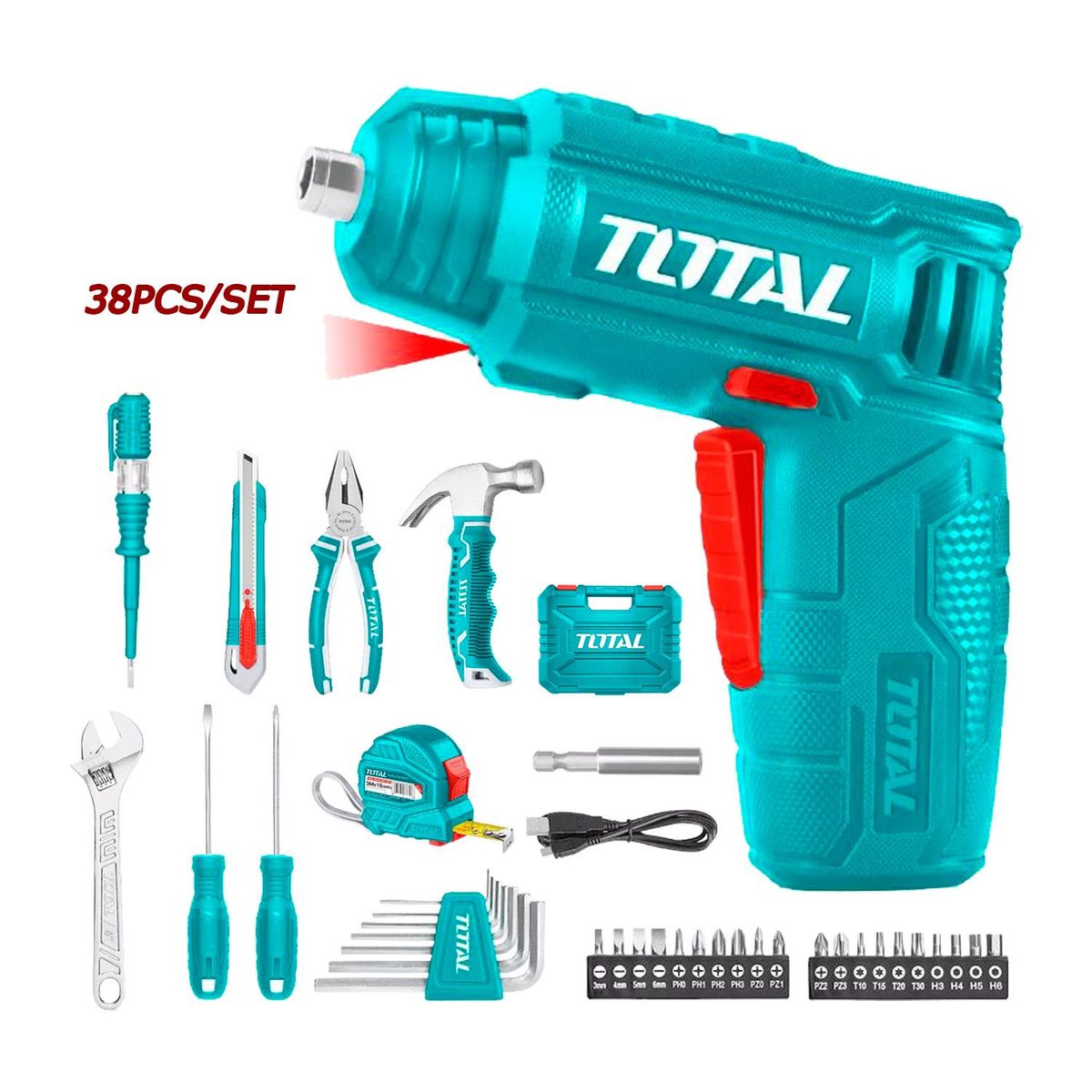 TOTAL TOOLS - SET ATORNILLADOR DESTORNILLADOR 4V INALÁMBRICO 36PZS - THKTHP10386