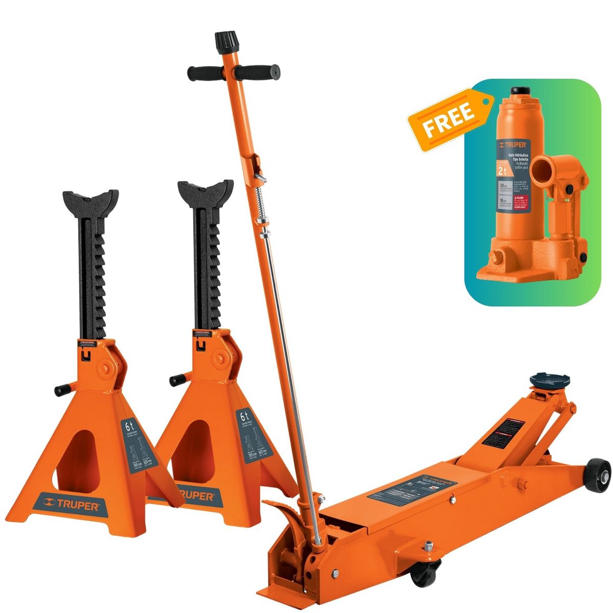 TRUPER - Combo gata  5 toneladas, caballete de 6 toneladas
