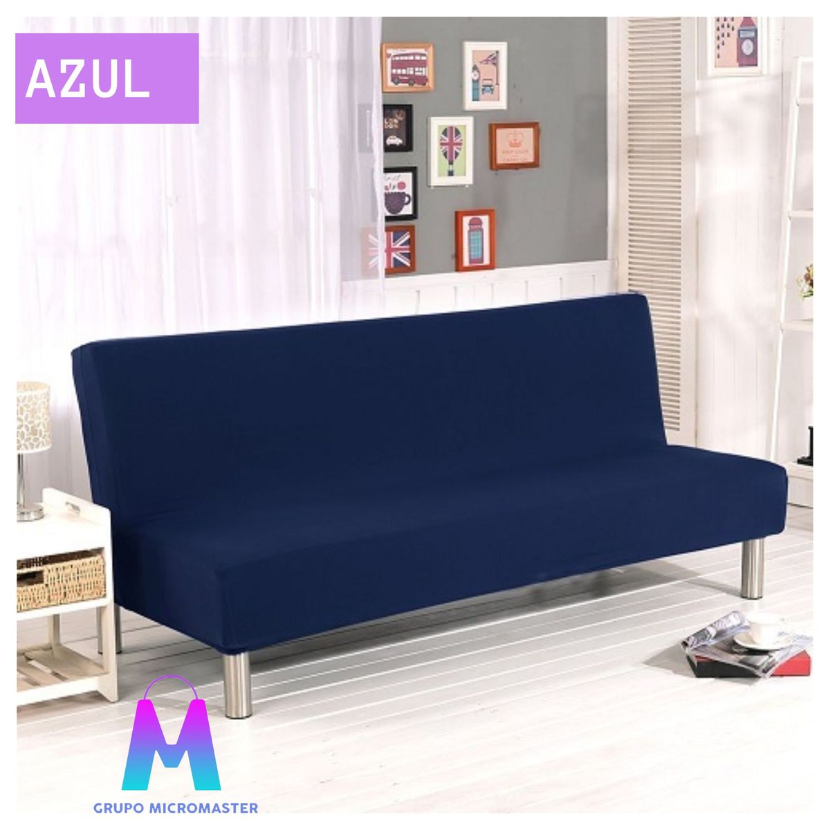 GENERICO - Forro para Futon o Sofa cama Azul liso