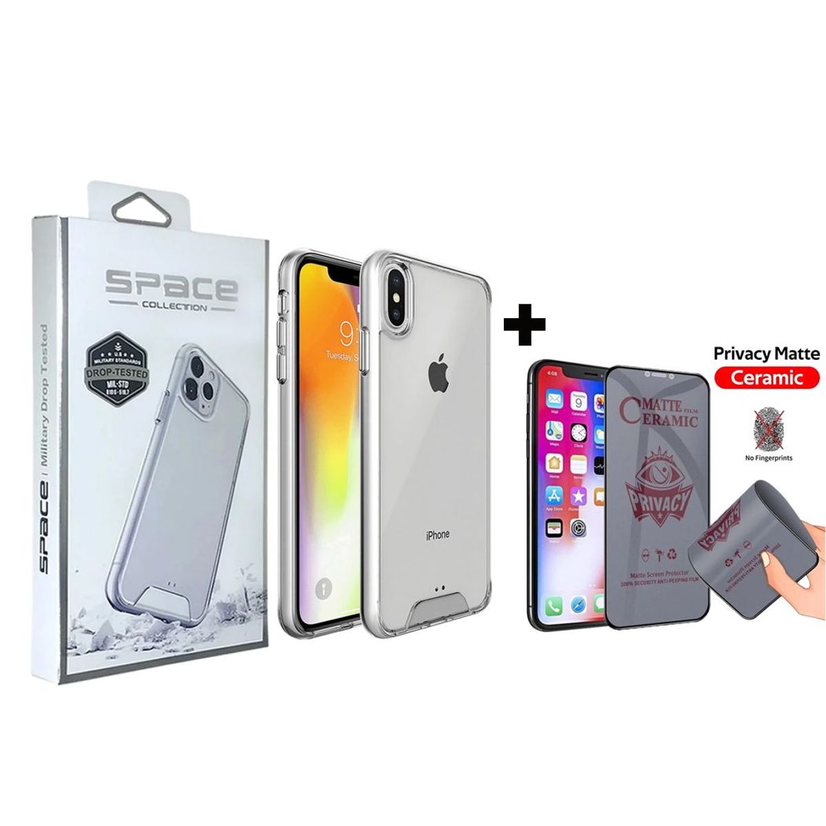 GENERICO - Case Space Y Mica Cerámica Antiespía Mate iPhone XR Transparente