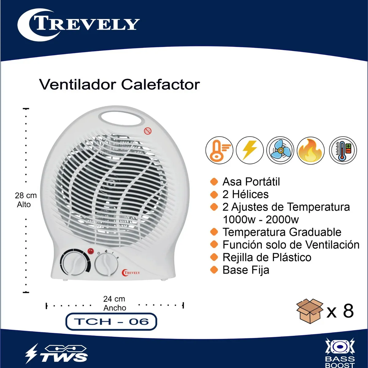 TREVELY - Termoventilador Trevely TCH06 Portatíl Blanco - 2000W