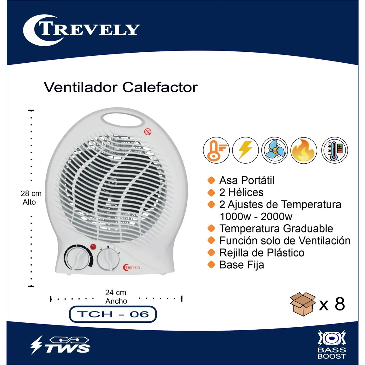 TREVELY - Termoventilador Trevely TCH06 Portatíl Blanco - 2000W