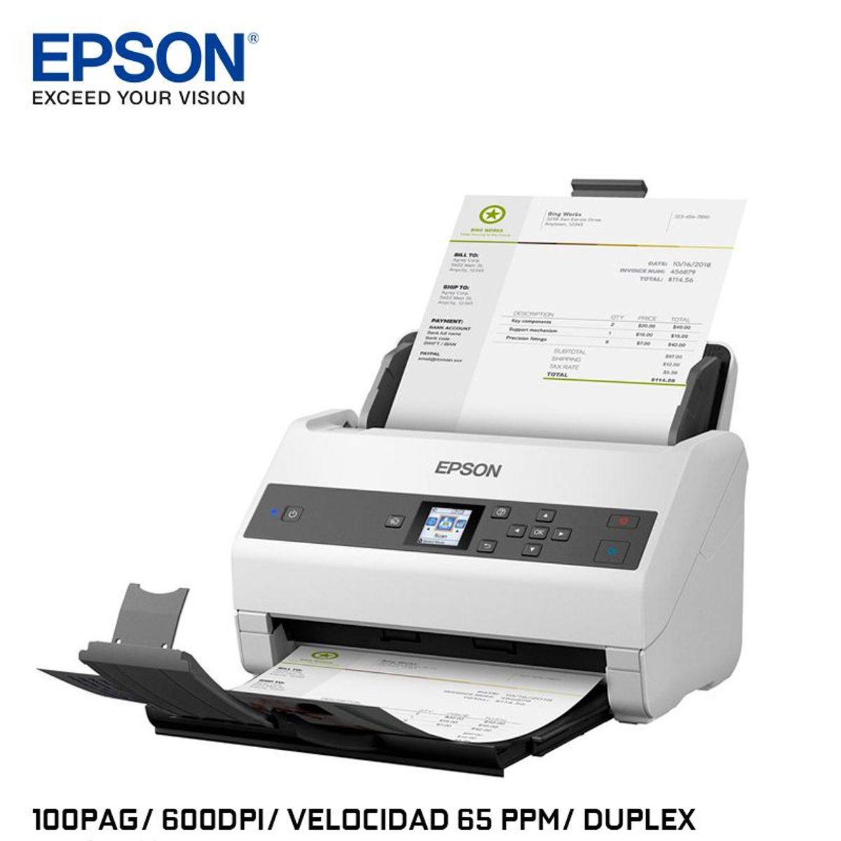 EPSON - Escaner Workforce DS-870 ADF 100 Pag /600 DPI /Veloc 65 PPM/ Duplex