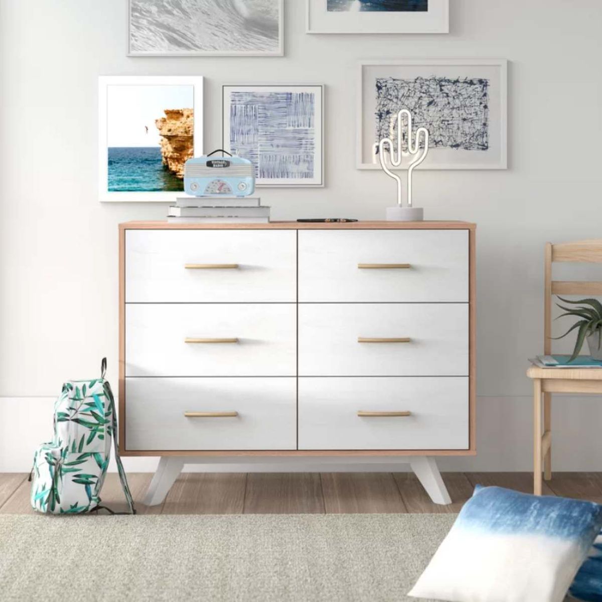 VENTITAS HOME - Cómoda Vintage Brooke 6 Compartimientos Ventitas Home Duna y Blanco