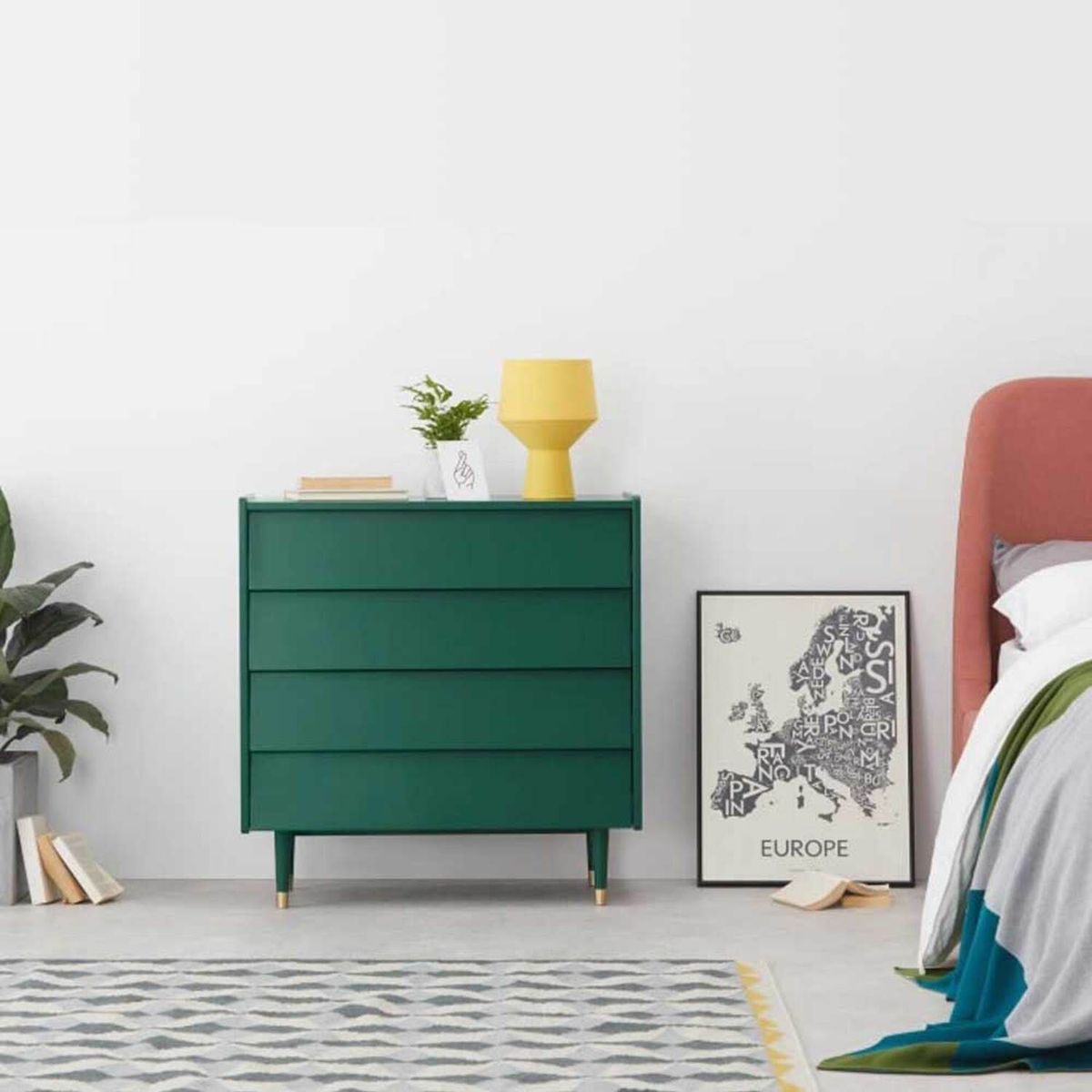 YOLODECORO - Cómoda 4 Cajones Hetty Verde Inglés