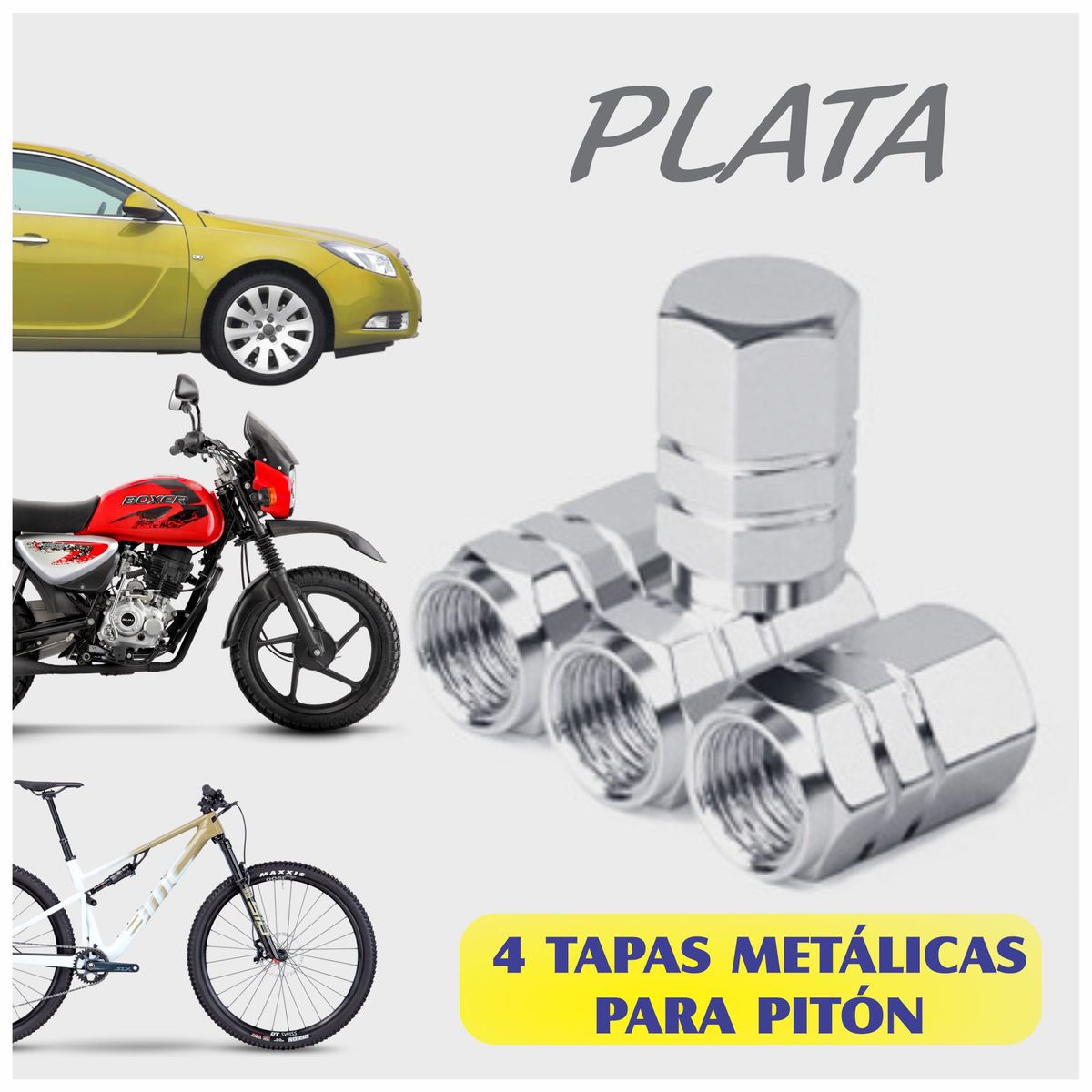 GENERICO - Tapas Metálicas Para Pitón De Llanta - Plateado x 4und