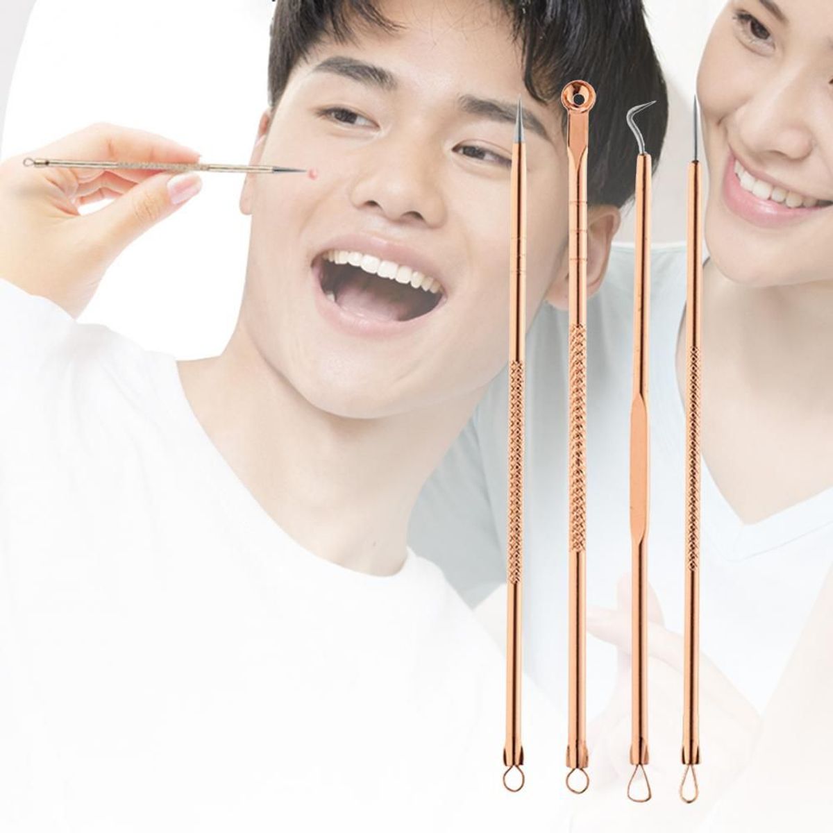 OEM - Kit 4 Agujas Dobles Removedor Espinillas Puntos Negros Granos Barritos