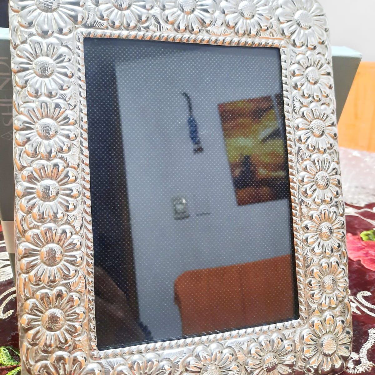 PERU - Decorativo Adorno Marco cuadro margarita PLat. ley 950 foto de 13x18