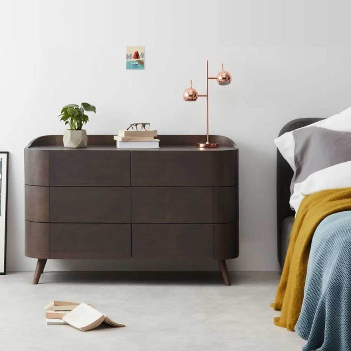 YOLODECORO - Cómoda Ancha 6 Cajones Ada Roble Oscuro