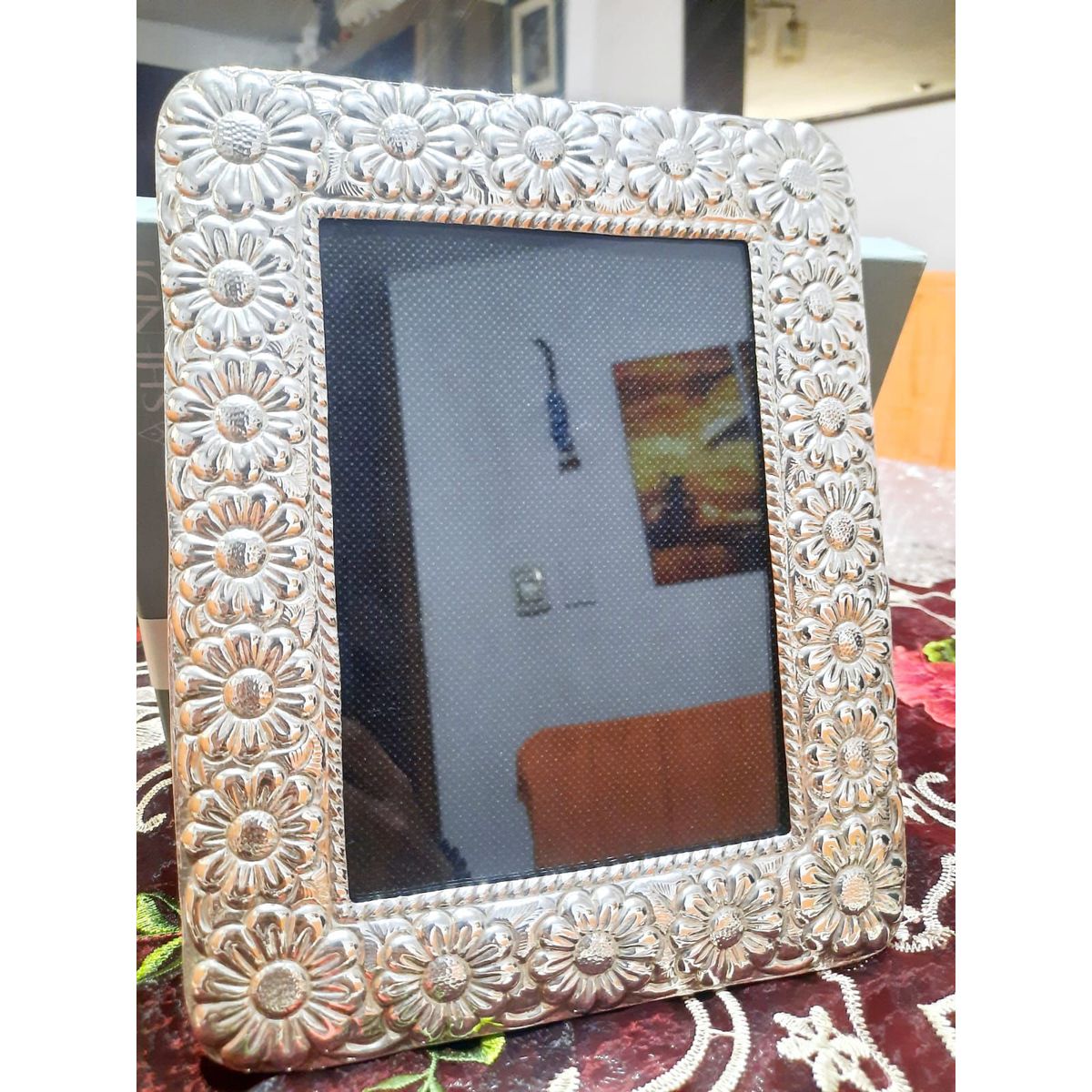 PERU - Decorativo Adorno Marco cuadro margarita PLat. ley 950 foto de 15x20