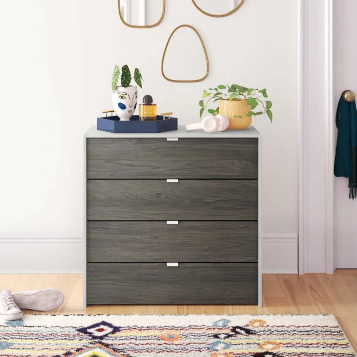 VENTITAS HOME - Cómoda Moderna Zozi 4 Cajones Ventitas Home Blanco y Roble Gris