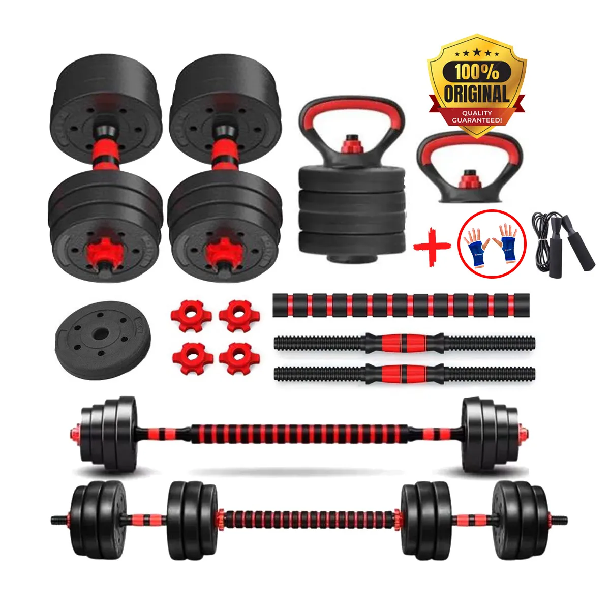 HOLGU - Mancuernas 30KG de Pesa a Rusa + Salta Soga + Guantes gratis