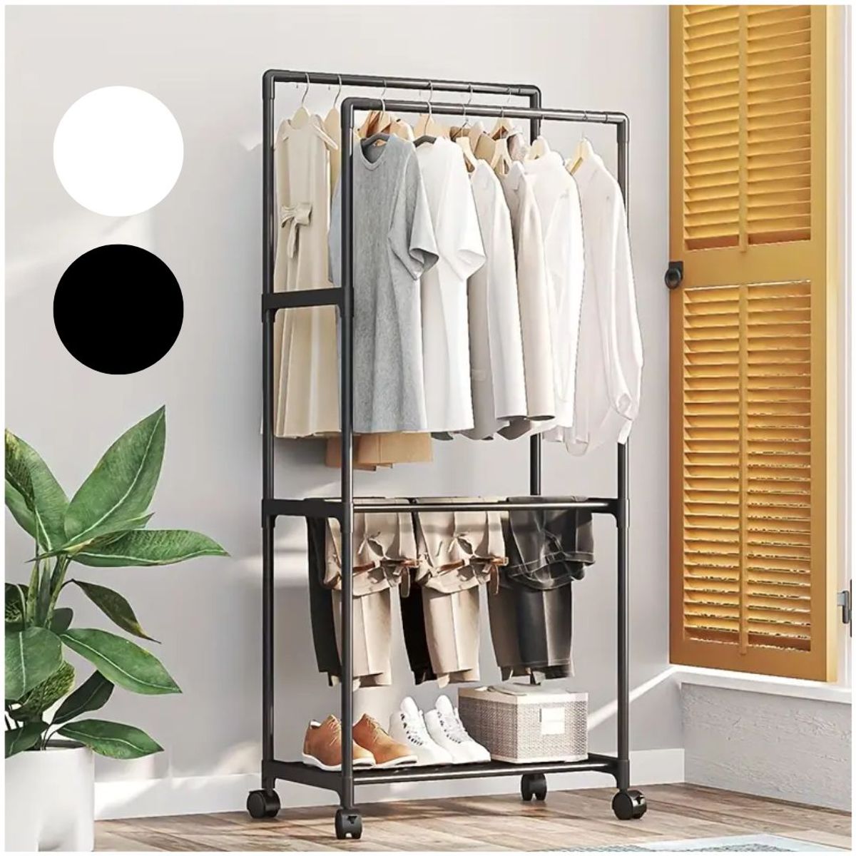 INSPIRA MARKET - Organizador estante 2 percheros con ruedas 3 niveles