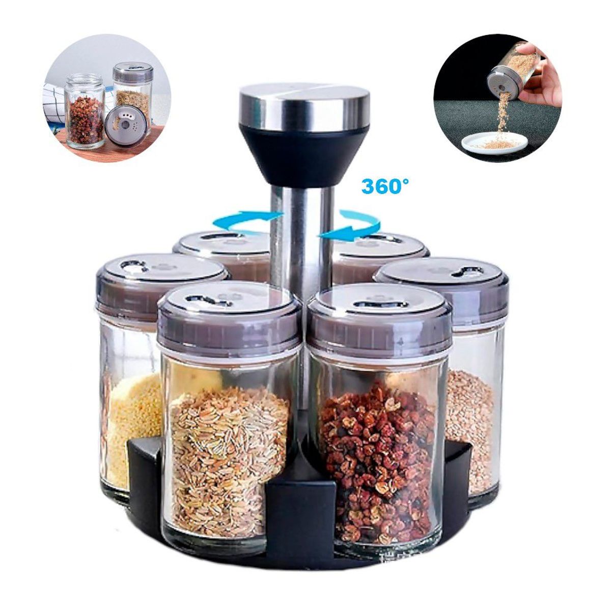 GENERICO - Condimentero Giratorio de Vidrio x6