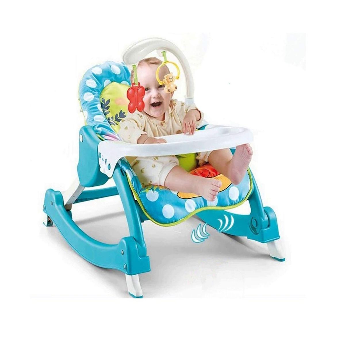 IDEAL - Silla de Comer Ideal Mecedora 3 en 1 Vibrador y Toys Azul