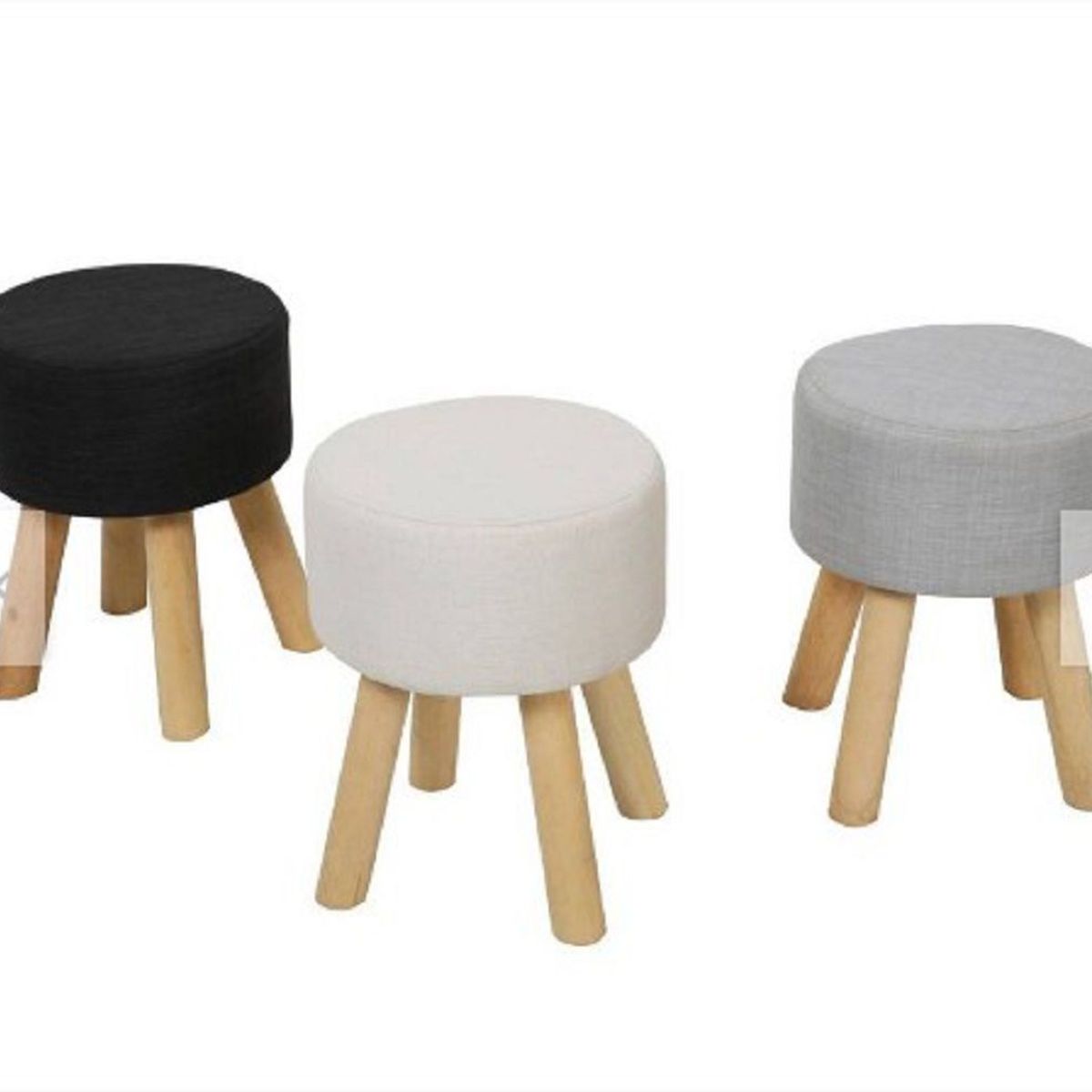 GENERICO - Puff ASIENTO BANCO Circular Otomano Negro con Patas de Madera.