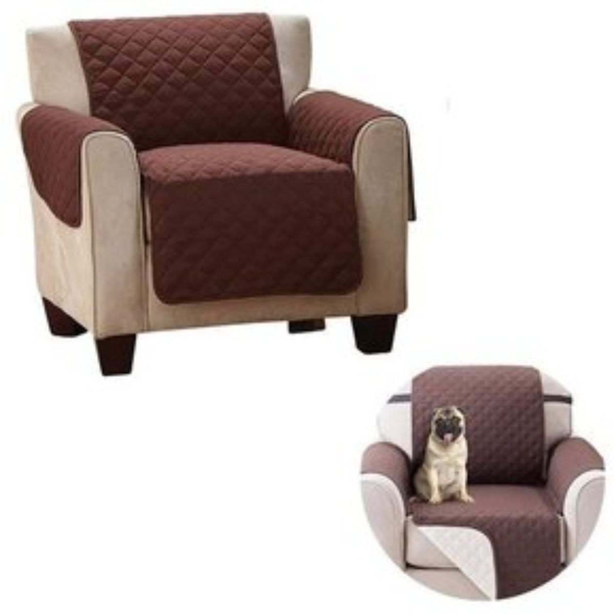 GENERICO - Cobertor de 1 cuerpo reversible Marron con Beige
