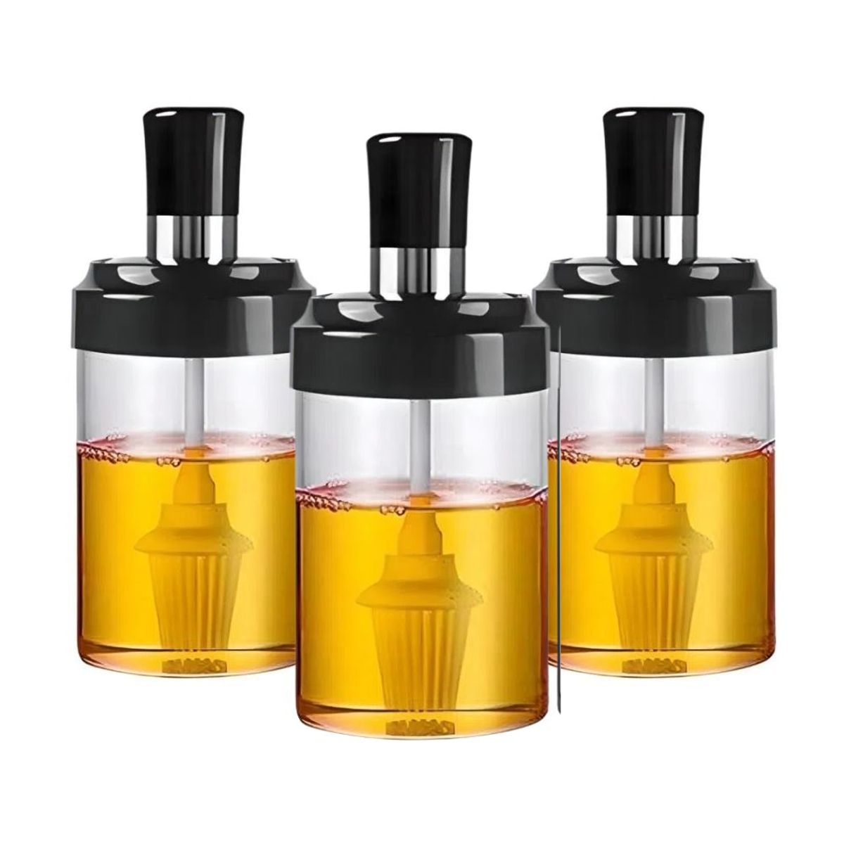 INSPIRA - Set de 3 Condimenteros con Cuchara para Aceite Frasco de Vidrio