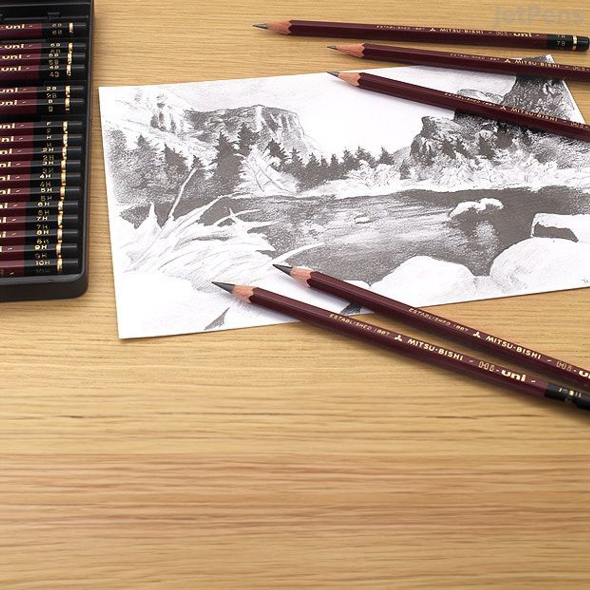 UNI BALL - Lápiz de Grafito HI-UNI 2H  Estuche x12