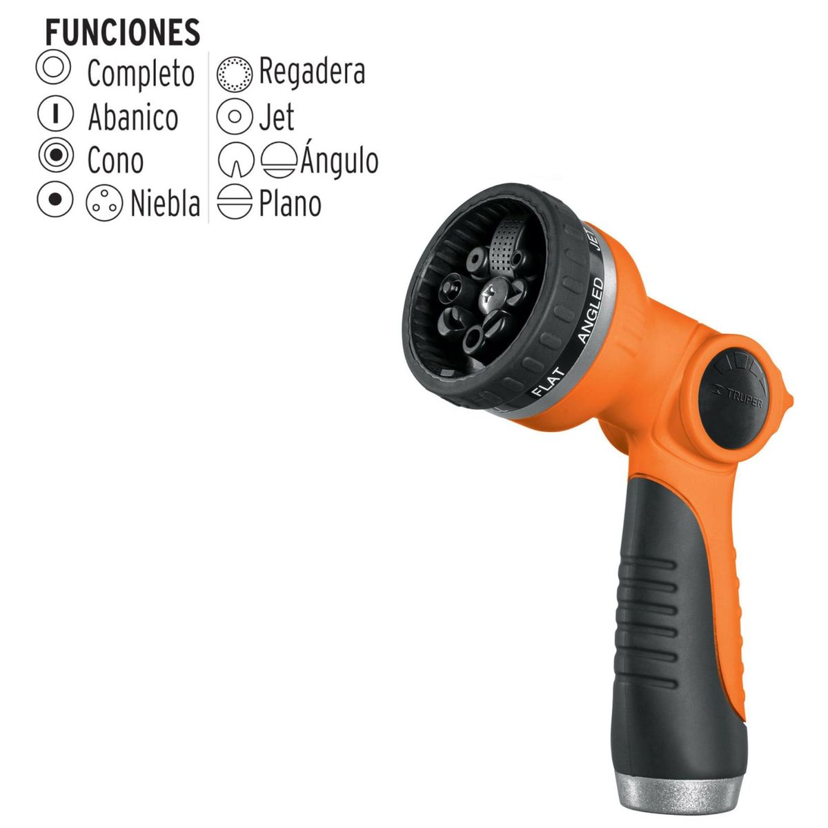 TRUPER - Pistola de riego de 8 funciones regulador de flujo manguito rotador