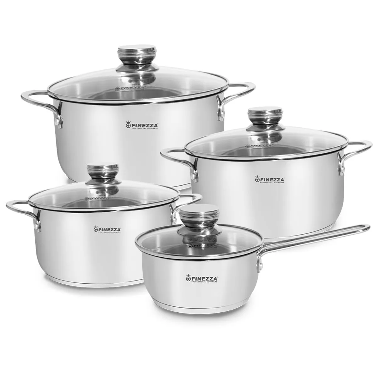 FINEZZA - Juego de Ollas FINEZZA de Acero Inoxidable de 8 Piezas FZ-980AE-IN
