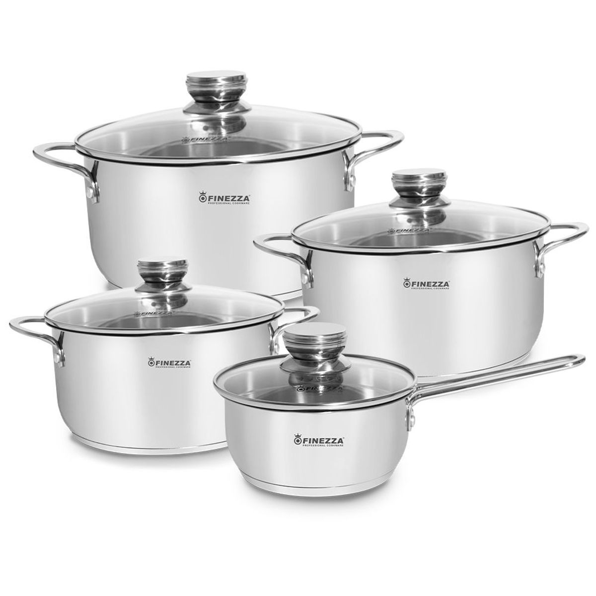 FINEZZA - Juego de Ollas FINEZZA de Acero Inoxidable de 8 Piezas FZ-980AE-IN