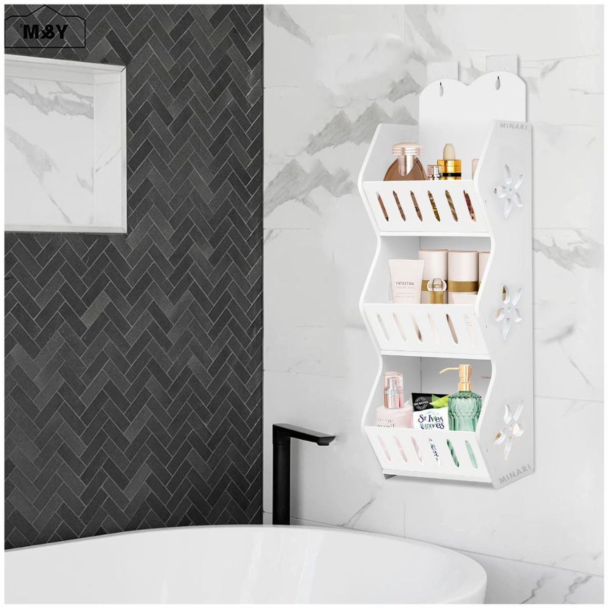 MINARI - Organizador Colgante de Maquillaje Cosméticos Estante 3 Niveles J196
