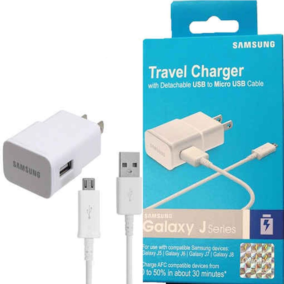 SAMSUNG - Cargador Samsung 155A Cable Micro USB-V8 serie J Blanco