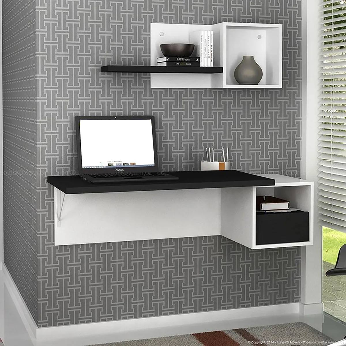 VILLA HOGAR - Escritorio flotante Italy - blanco con negro