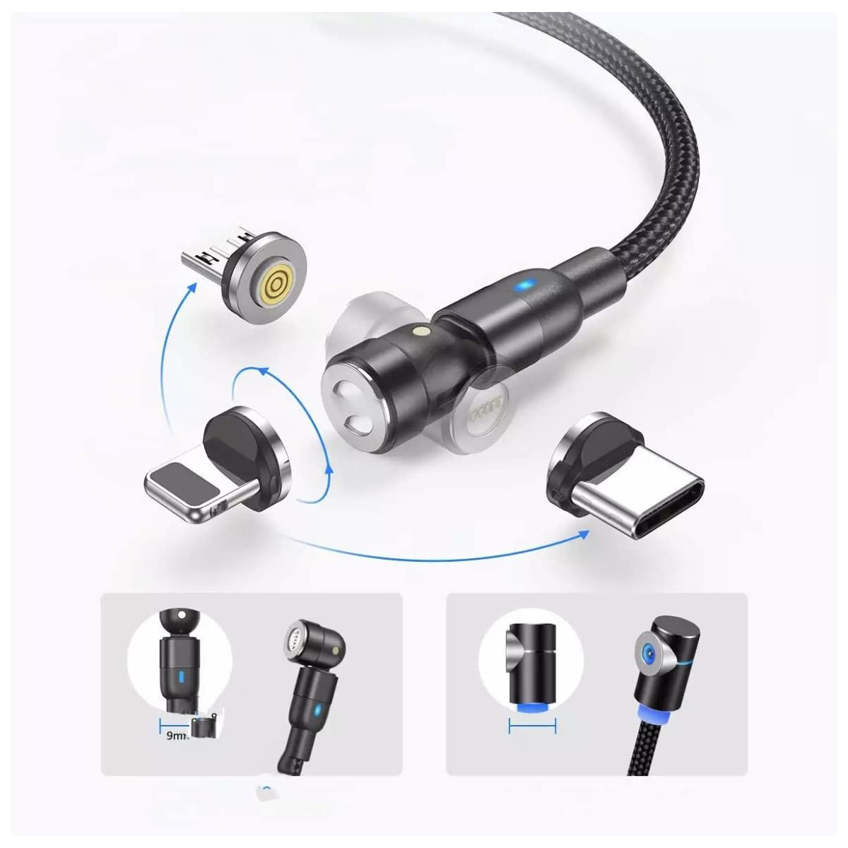GRETAIL - Cable Cargador Magnético Para Celular USB Tipo C IOS Multifuncional