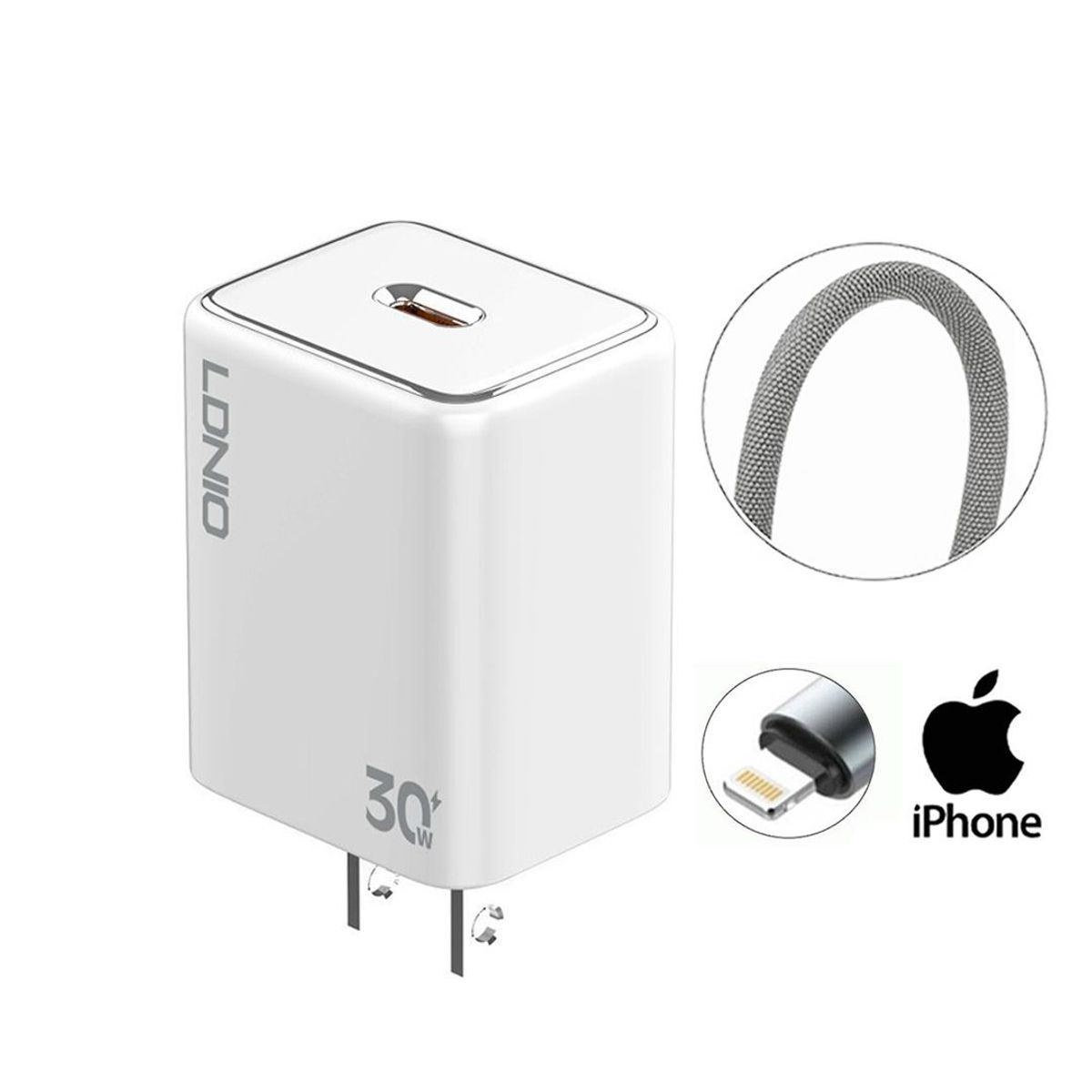 LDNIO - CARGADOR 30W PARA IPHONE 13, 13 PRO, 13 PRO MAX + CABLE DE 1MT