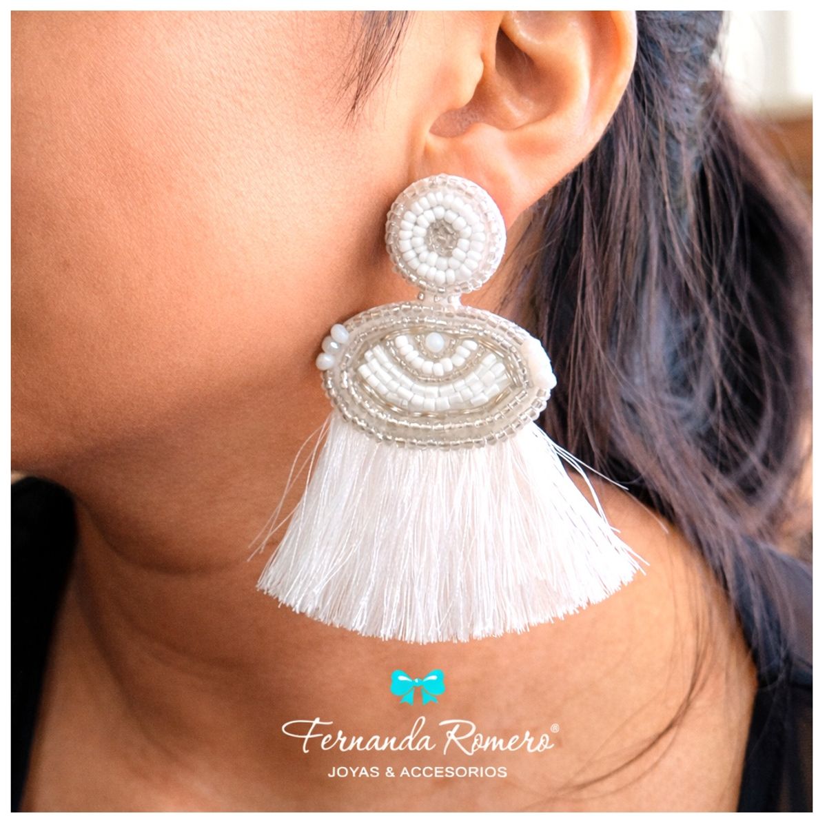 FERNANDA ROMERO JOYAS Y ACCESORIOS - Aretes "Ojo Turco"  - Grandes y Largos con Borlas