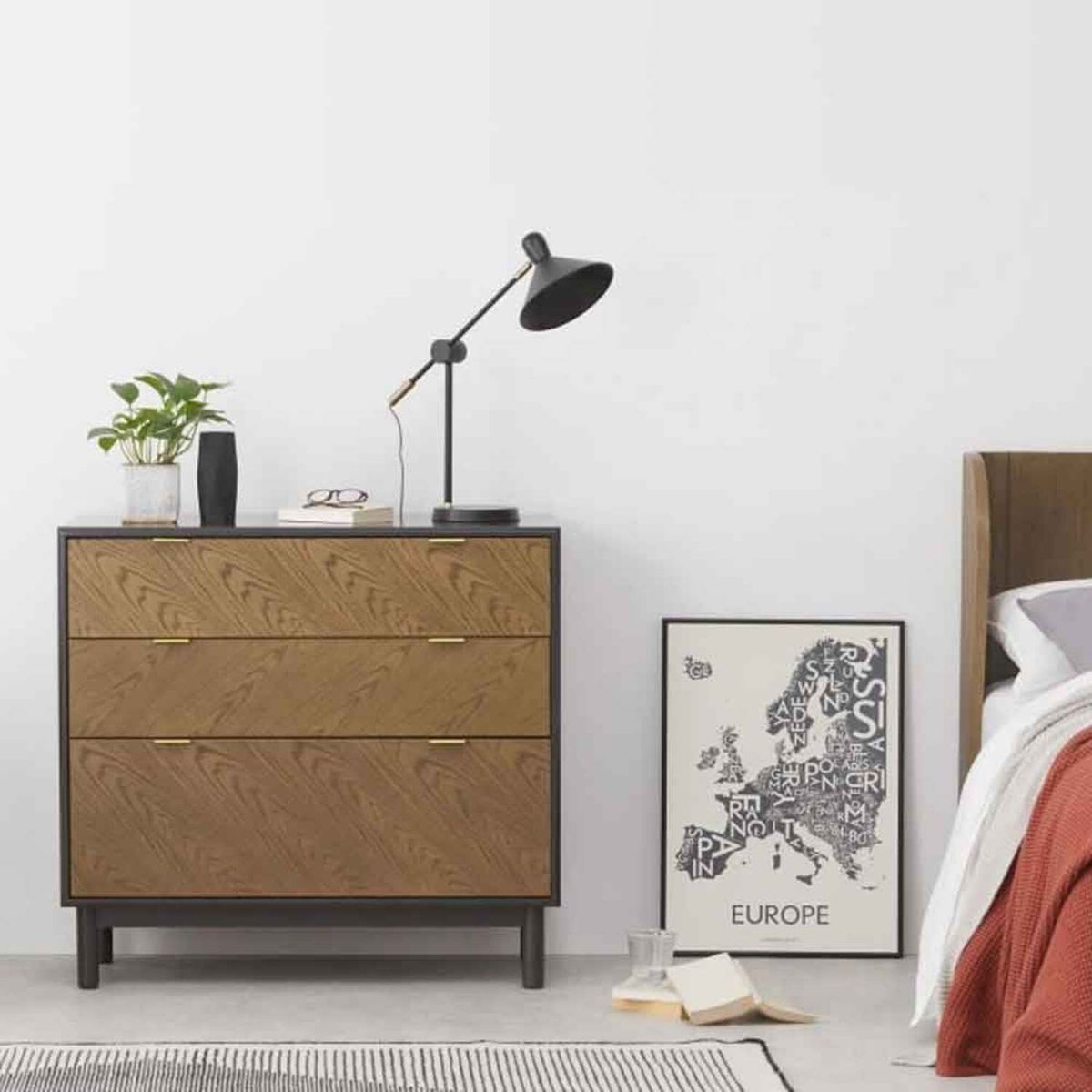 YOLODECORO - Cómoda 3 Cajones Belgrave Roble Oscuro