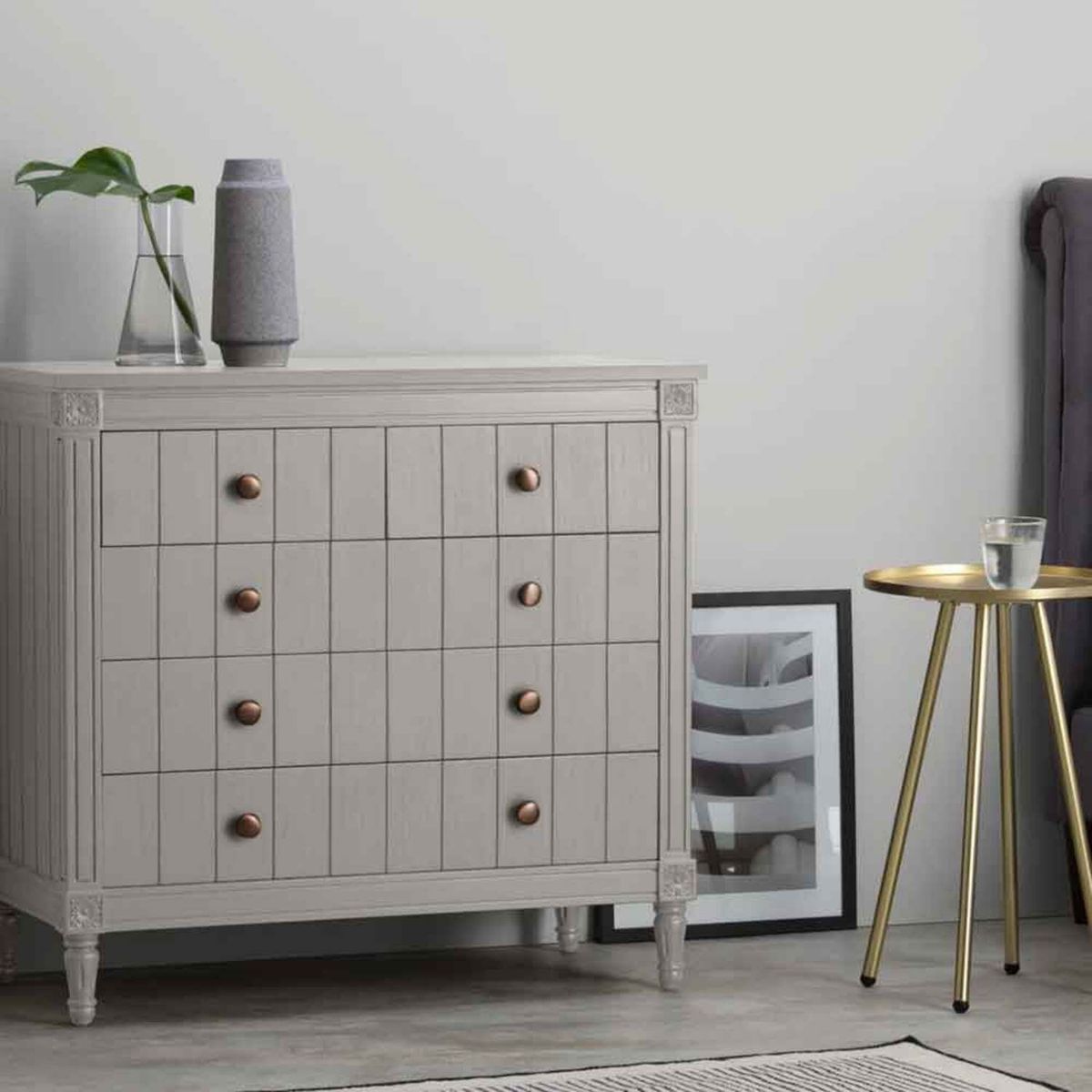 YOLODECORO - Cómoda Vintage 4 Cajones Bourbon Gris