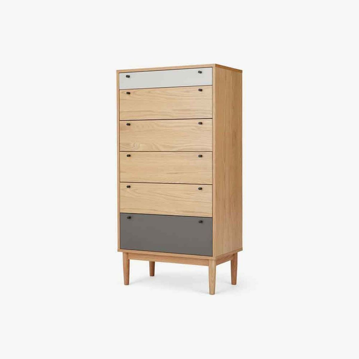 YOLODECORO - Cómoda Alta Multi 6 Cajones Campton Roble Gris