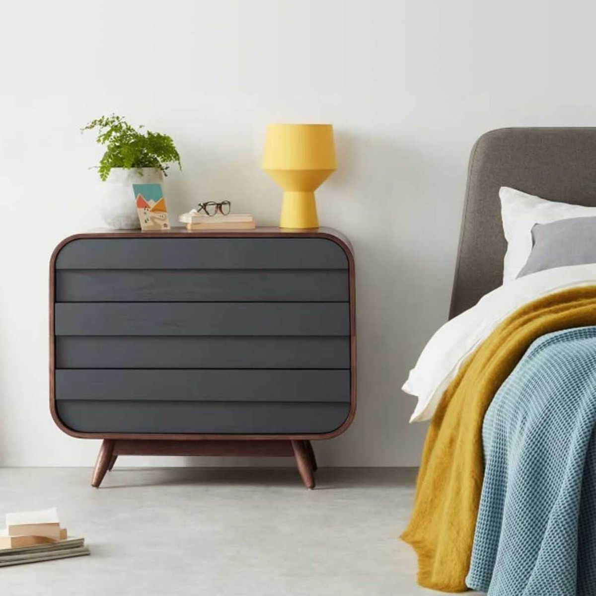YOLODECORO - Cómoda 3 Cajones Esme Fresno Oscuro y Gris