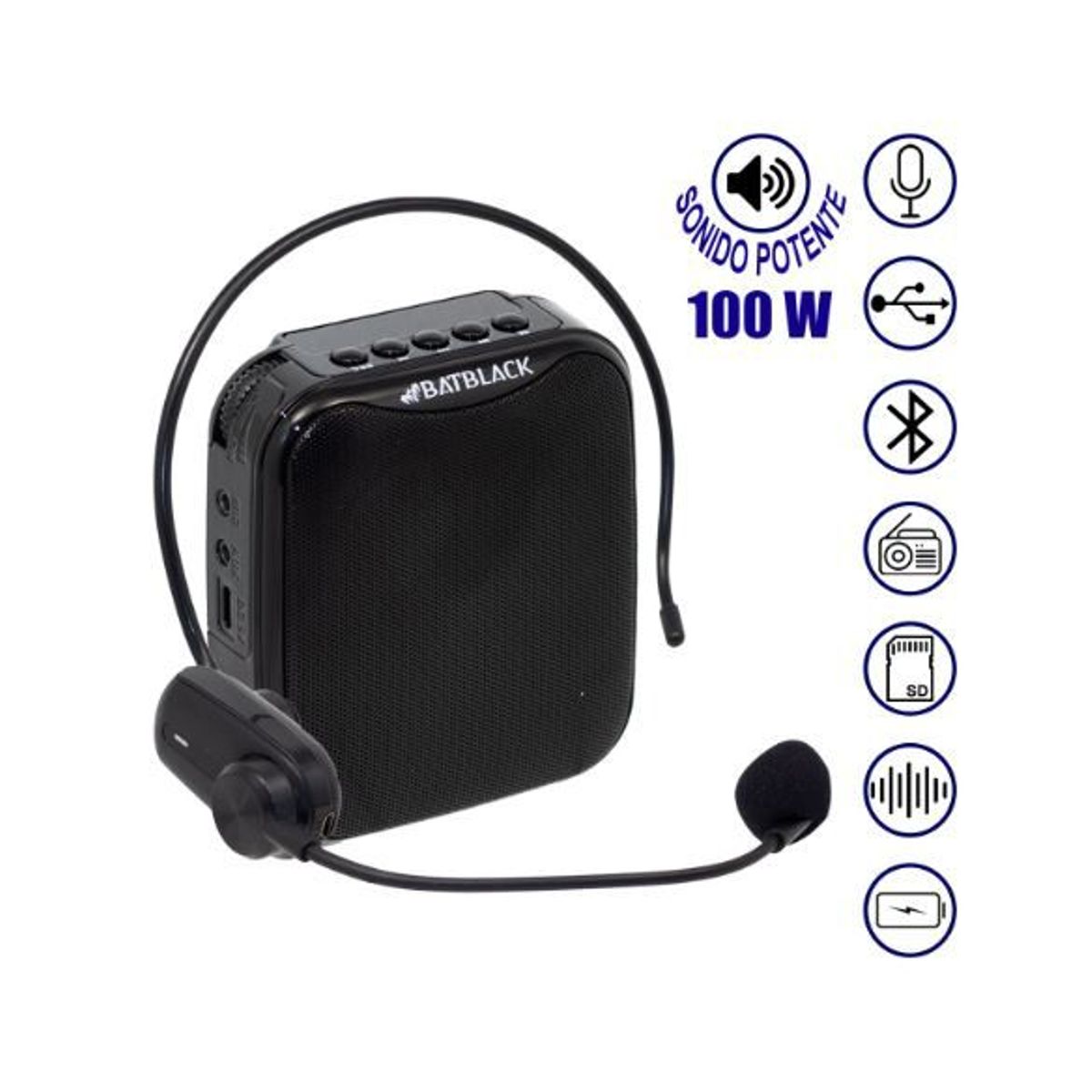 BATBLACK - Mini Amplificador de Voz Recargable Profesional Inalámbrico BT-V317 BATBLACK