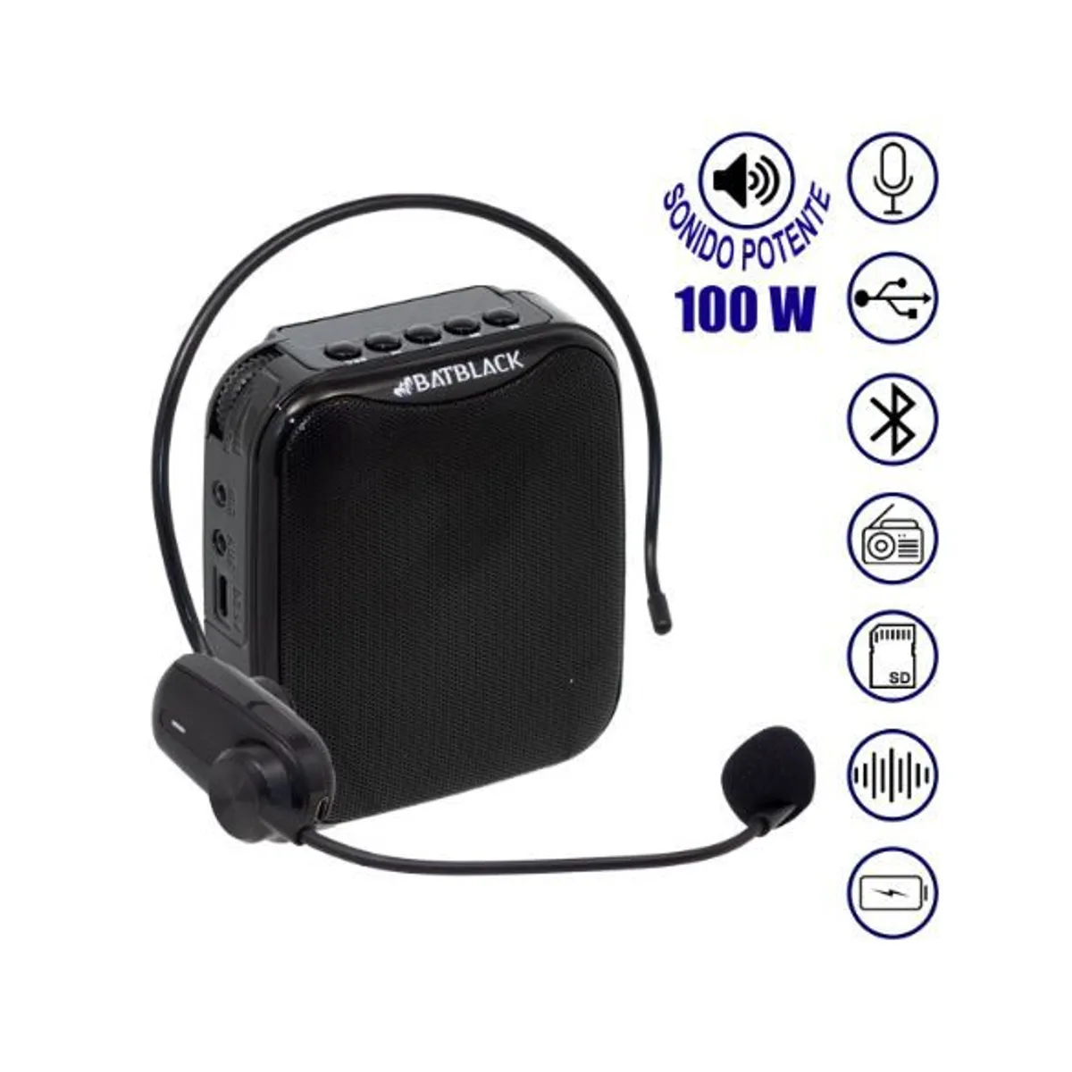 BATBLACK - Mini Amplificador de Voz Recargable Profesional Inalámbrico BT-V317 BATBLACK