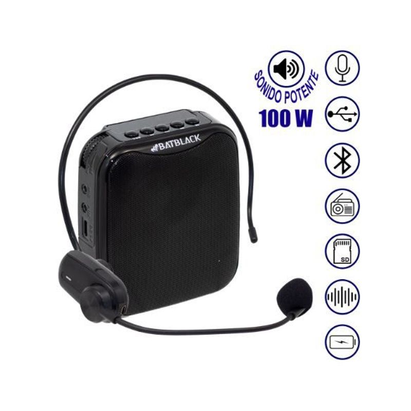 BATBLACK - Mini Amplificador de Voz Recargable Profesional Inalámbrico BT-V317 BATBLACK